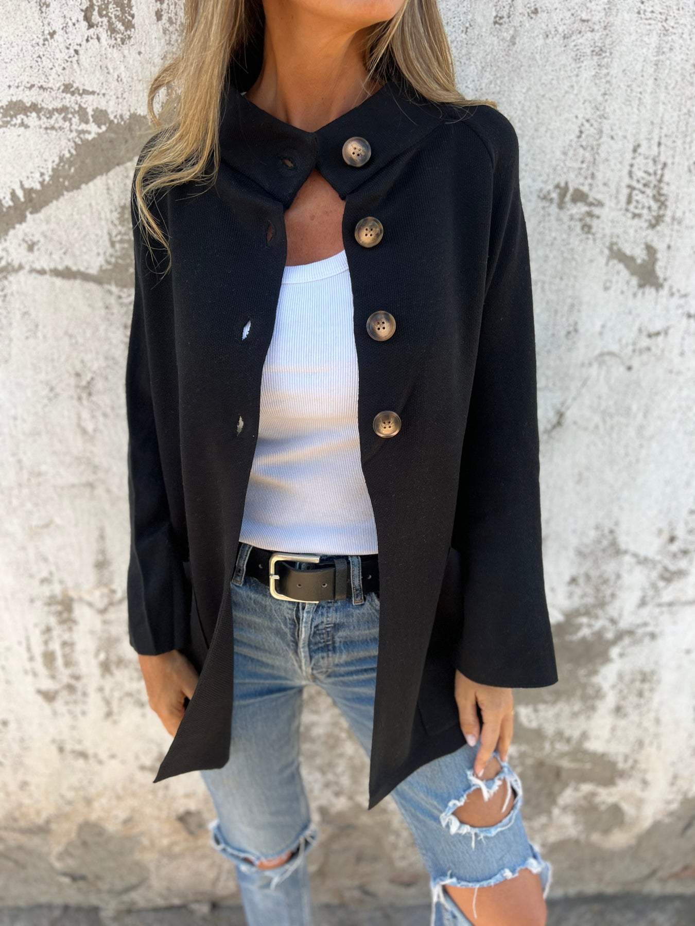 Women's Clothing Lapel Long sleeved Casual Cardigan Solid Color Knitted Jacket Women_voghion.com