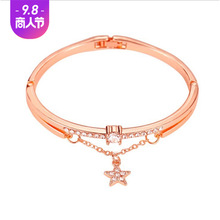 厂家直销 韩版新款手链 玫瑰金五角星镶钻金属女式手镯饰品批发