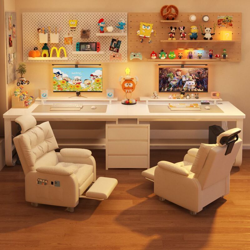 Double Desk Home Desktop Computer Table Bedroom E-Sports Table and Chair with Drawer Office Desk Workbench Long Table