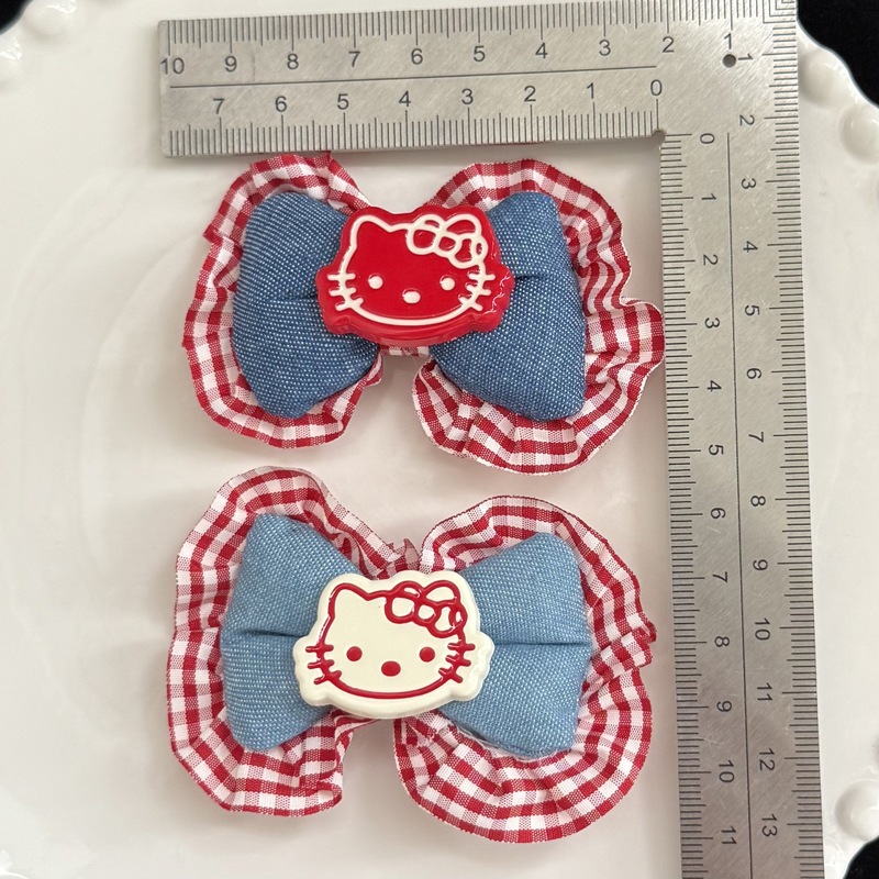 新款秋冬红色KT猫头充棉牛仔蝴蝶结服装辅料diy发夹头饰鞋花装饰|undefined