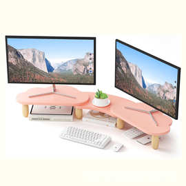 木质两件套办公桌上电脑显示器展示架拼接式电脑支架实木置物架