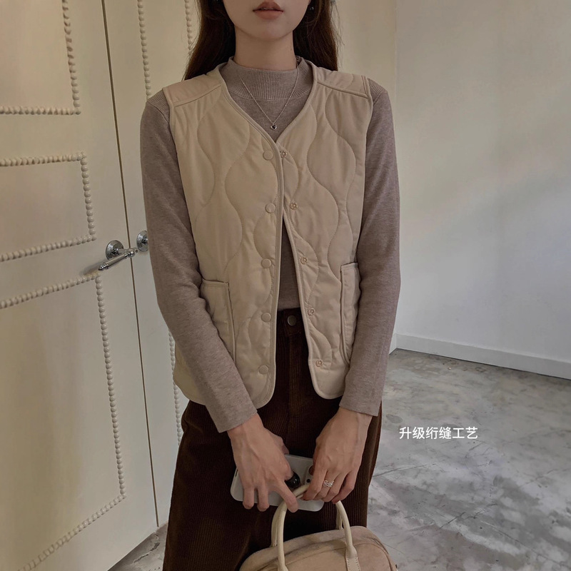 2025秋冬内搭外穿都可韩系简约百搭轻暖夹棉马甲女纯色背心上衣女|undefined