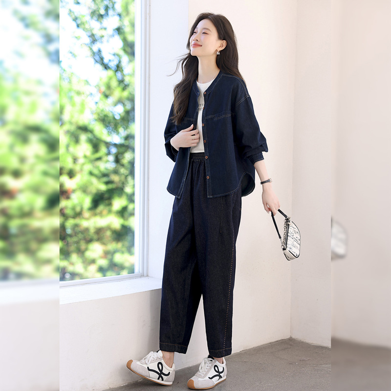 牛仔套装女春秋2025新款时尚宽松中年妈妈气质减龄休闲薄款两件套|undefined