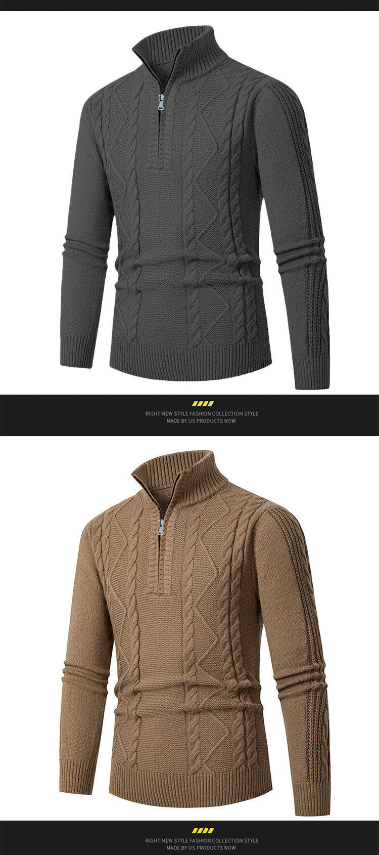 Men's Slim-Fit Knit Sweater – Korean-Inspired Layering Piece (Brown/Dark Gray/Black/Khaki, M-3XL)_viptrois.com