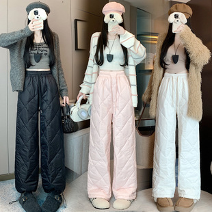 Real shot in stock 2024 autumn and winter new down cotton trousers warm simple casual trousers girls solid color