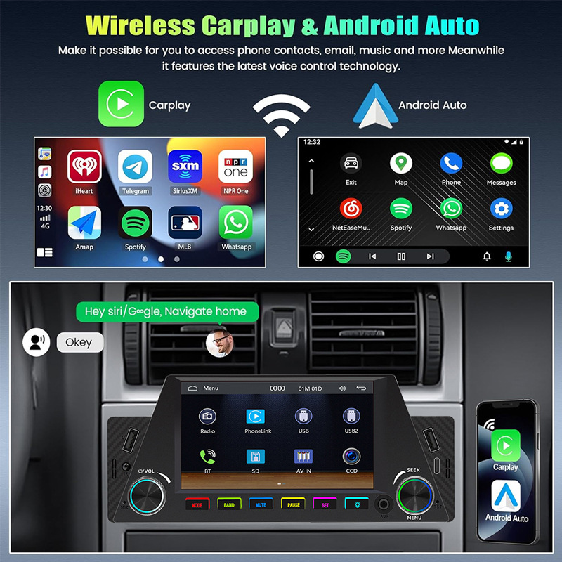 4.7 inch wireless carplay single spindle car mp5 player multimedia bluetooth card central control navigation 12V