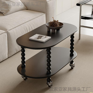 Antique Style Movable Living Room Sofa Side D Side Cabinet Small Coffee Table Bedroom Bedside Simple Small Push with Wheels
