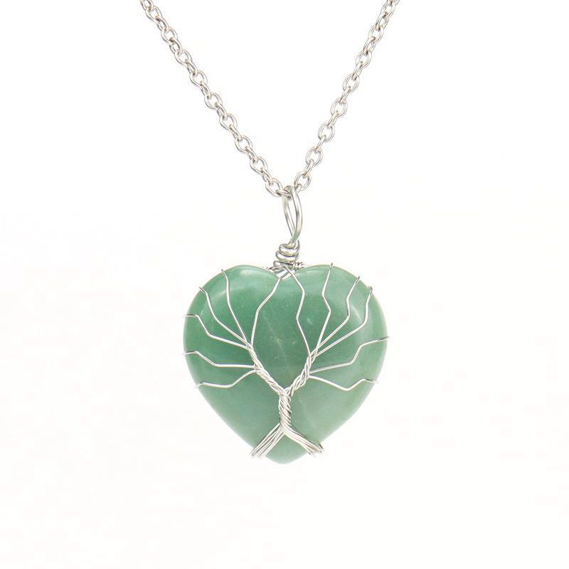 Retro Heart Shape natural stone Copper Plating Pendant Necklace 1 Piece