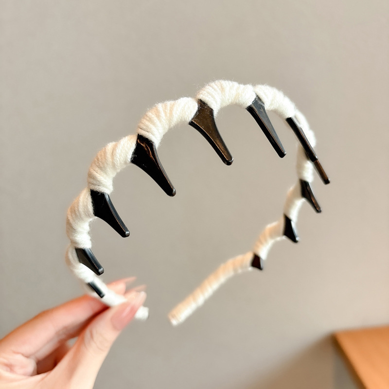 Alto cráneo de lana ondulado banda de cabello para mujeres lavado de cara maquillaje especial banda de cabello con dientes antideslizante acabado de cabello agrupado tocado