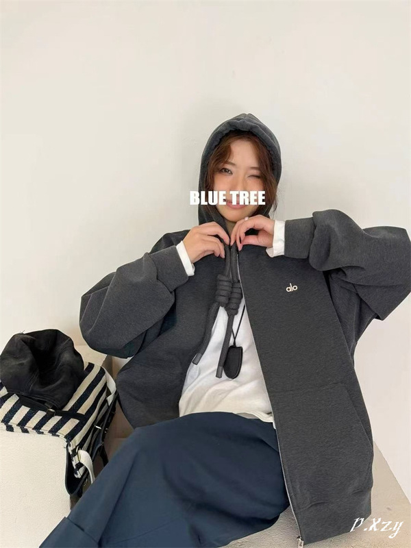 012 BLUE TREE蓝树正品秋季新款慵懒风刺绣字母开衫外套女式帽衫|undefined