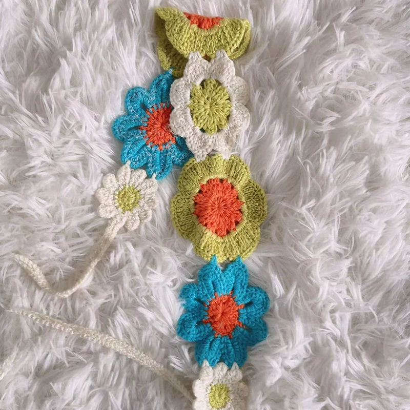 Этническая Crochet повязка на голову, тканое украшение для волос, регулируемая, яркий бохо-стиль