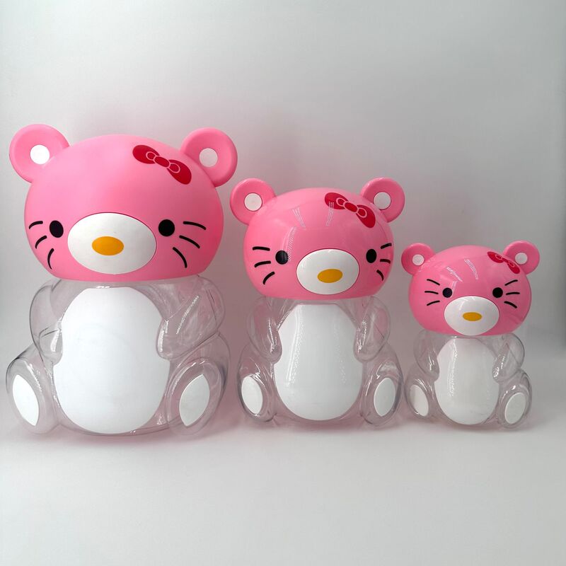 Cartoon PET Transparent Plastic Bottle KT Cat Jelly Cookie Jar Small Steamed Buns snack jar Color Mud Candy Jar