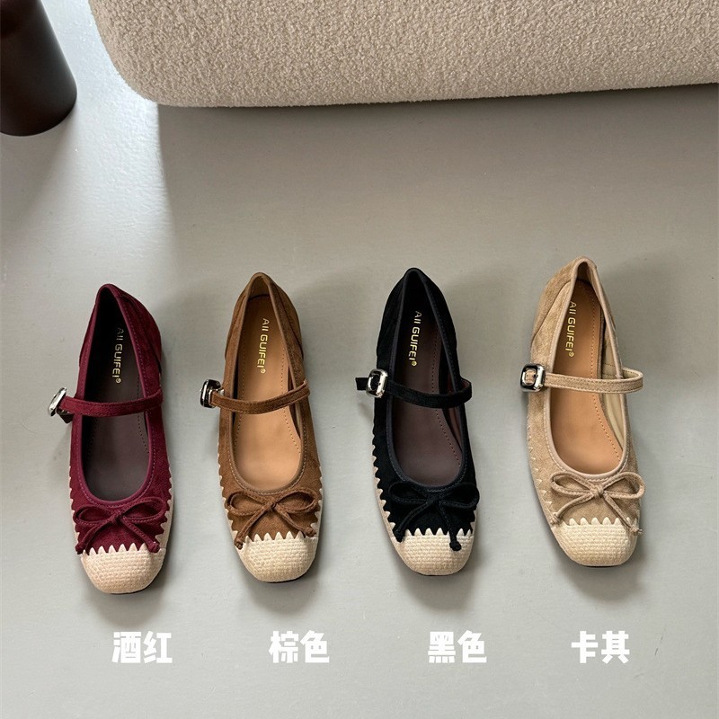 ALIGUIFEI复古晚晚风方头蝴蝶结内增高玛丽珍鞋法式气质百搭单鞋|undefined