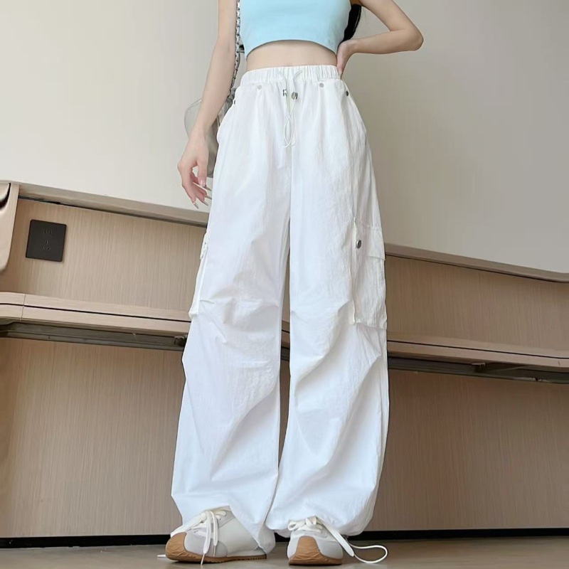 夏アメリカンストリートスタイルプリーツパンツワイドレッグパンツカジュアルパンツゆったり通勤パンツ薄手レギンスオーバーオール女性用|undefined