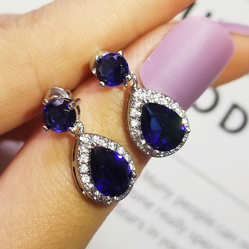 Dubai Schmuck Wassertropfen Birne Ohrringe Halskette bunte Zirkon Ohrringe zweiteiliges Set e5620+x711_voghion.com