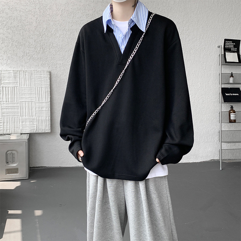 Autumn Fake Two-Piece Shirt Collar Long-Sleeve Trendy Brand Loose Spliced T-Shirt Men's T-Shirt