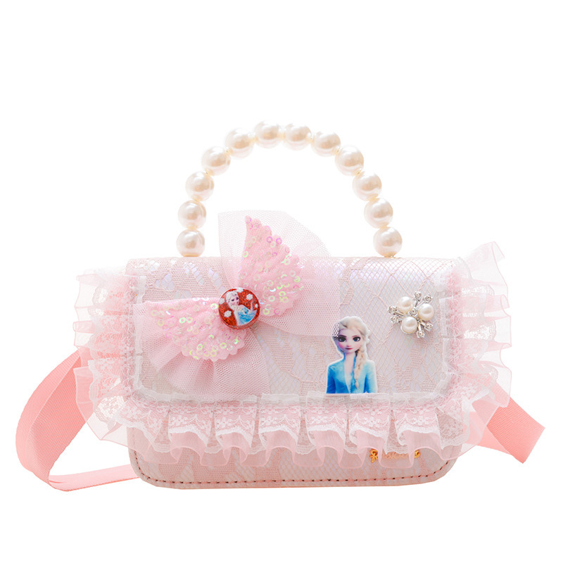 Bolsos para niños nuevos bolsos de perlas princesa niñas lindos bolsos de hombro de encaje arco cambio mochila
