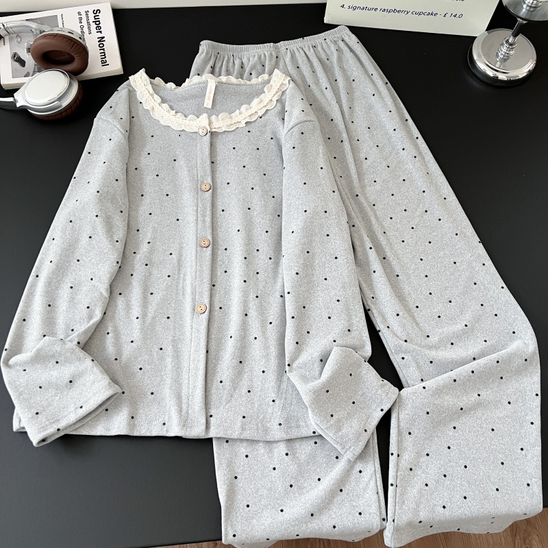 Al por mayor transfronterizo de ternilla osos pijamas mujeres otoño invierno encaje cuello redondo nuevo cálido manga larga dulce abrigo de ropa para el hogar