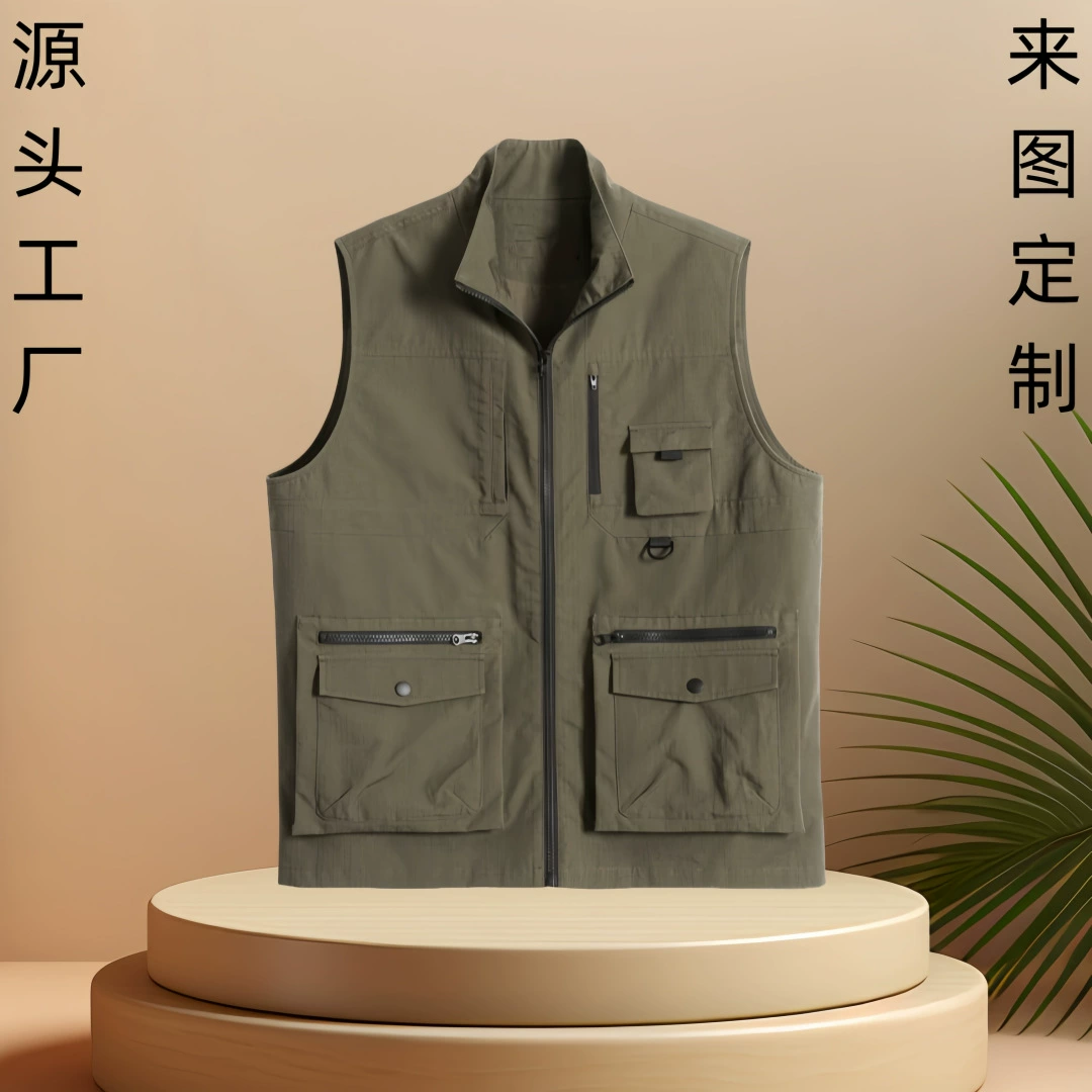 Индивидуальная трансграничная печать логотипа Свободный жилет с воротником-стойкой Открытый фотограф Рабочий жилет с несколькими карманами