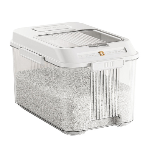 Kitchen insect-proof grain rice bucket household light luxury flour box transparent PET rice bucket large volume timed sealed bucket