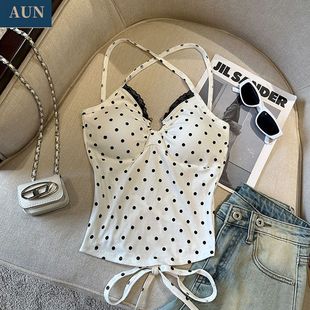 Hot Seasonal Wave Point Camisole Women's Summer recommend Self-retention Spice Girls Backless Top Lace Lace Cross Collar