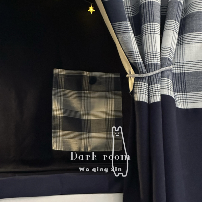 Dark room包邮大学生上下铺宿舍甜美清新遮光透气棉麻床帘格子安|undefined