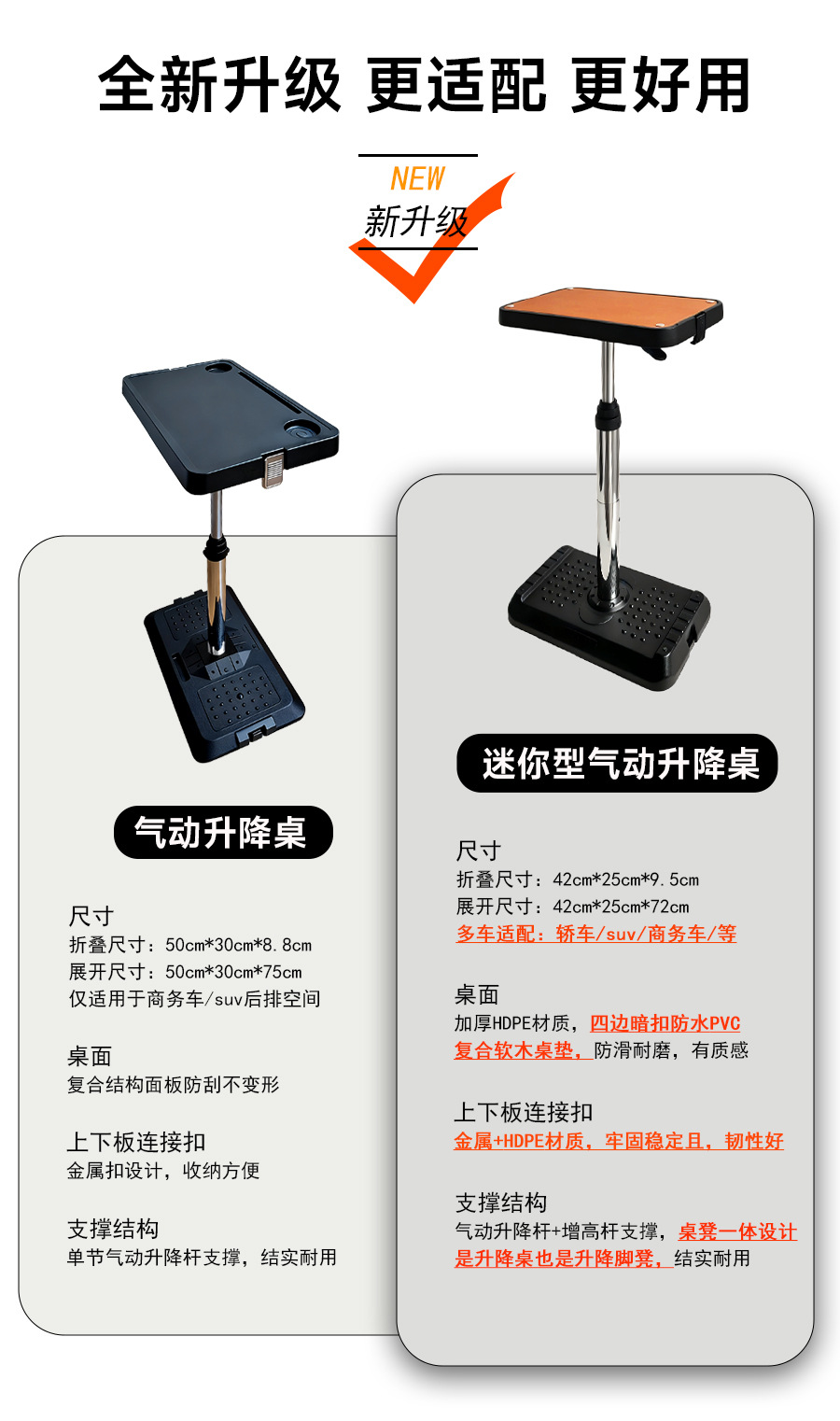 Multi-purpose pneumatic lift table for business vehicles, car-mounted office desk, laptop stand, portable folding table for outdoor camping