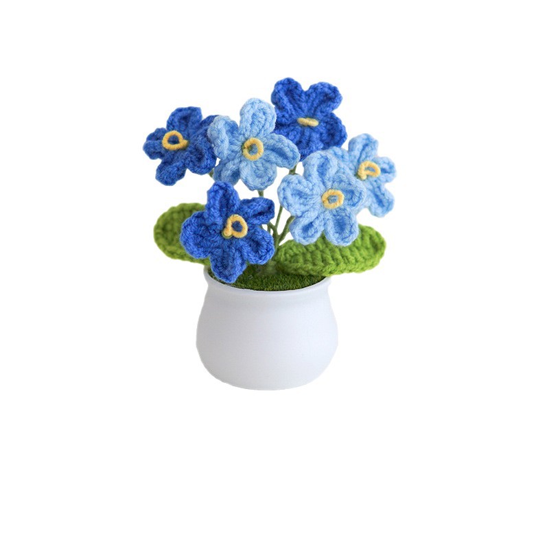 Flor hecha a mano producto terminado no me olvides flor artificial pequeña maceta decoración del hogar Decoración regalo creativo lana Flor de punto