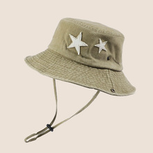 新款遮阳帽春夏季防晒五角星星登山水洗做旧牛仔帽户外露营渔夫帽