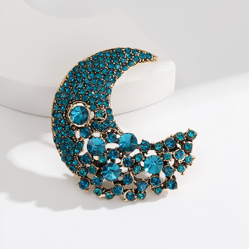 European and American Fashion Artificial Rhinestone Moon Brooch Suit Outwear Outerwear Accessories High-End Ladies Corsage Brooch
