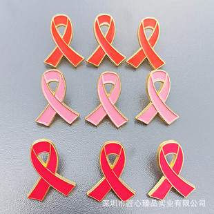 Pink ribbon badge improve HIV prevention AIDS logo badge public welfare activities promotion red brooch badge