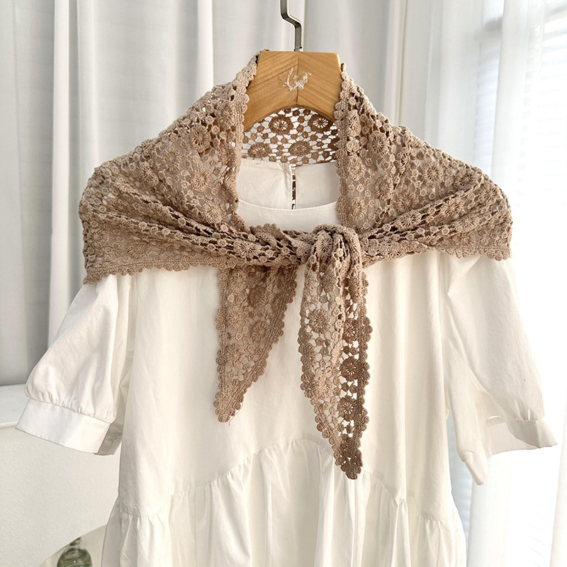 Pañuelo triangular de color sólido hueco de estilo coreano para mujer, turbante de ganchillo hecho a mano francés, bufanda decorativa de viaje para primavera y verano