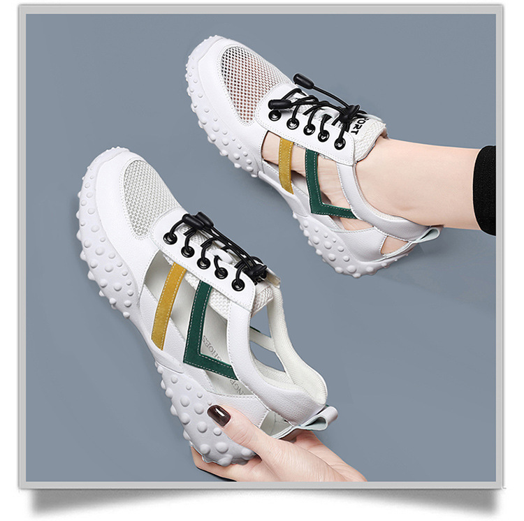 Sandal da mềm nữ bít mũi đế bằng chống trượt thoáng khí mùa xuân hè — LJ 58116 mét nâu rỗng, JST 1111 trắng xanh lá rỗng, LJ 1070 mặt lưới trắng, LJ 1062 rỗng trắng và đen chi tiết 11