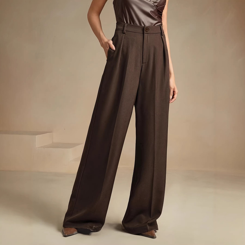 2026 New Cross-Border European and American Style Brown Wide-Leg Pants for Women, High-Waisted Drapey Suit Pants, Slimming Straight-Leg for Work 2026 New Cross-Border European and American Style Brown Wide-Leg Pants for Women, High-Waisted Drapey Suit Pants, Slimming Straight-Leg for Work