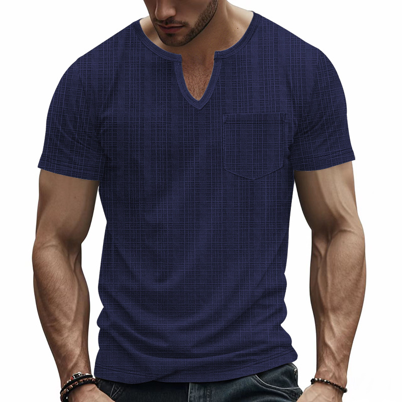 Camiseta hombre lino y bambú cuello en v verano transpirable_voghion.com