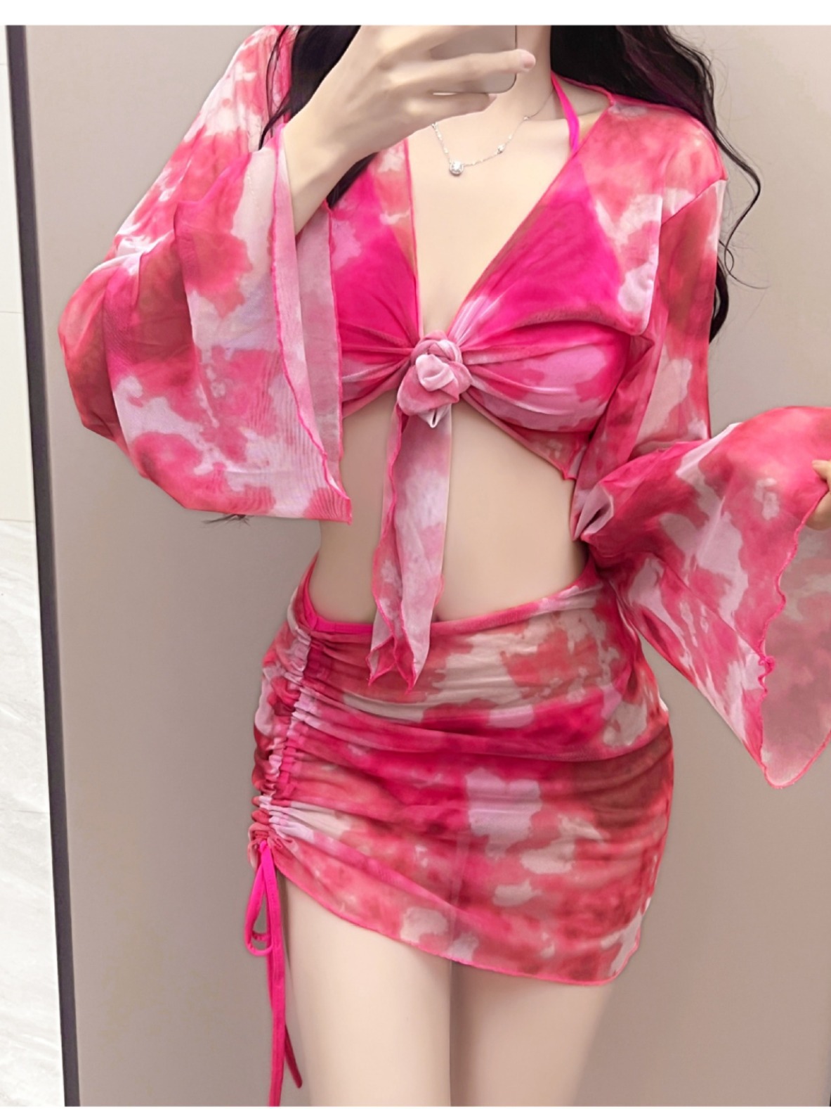 Yan Bikini cuatro piezas bikini trajes de baño para mujeres divididos nuevos trajes de baño de mangas largas delgados mujeres policia 7080