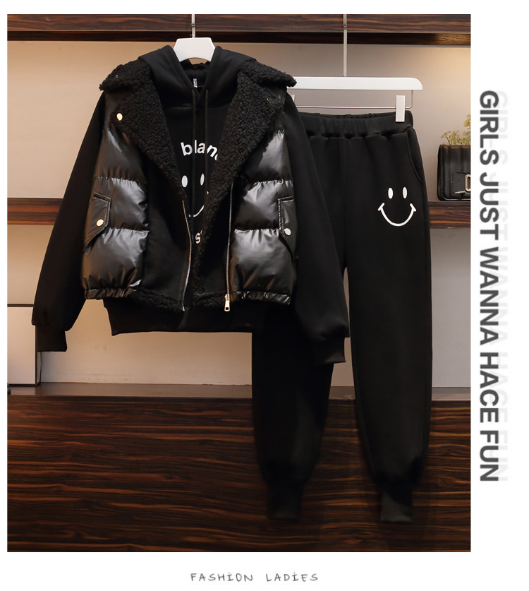 Damenbekleidung Herbst und Winter neue verdickte Samtpullover-Anzugweste Freizeitsportmode dreiteiliger Anzug_voghion.com