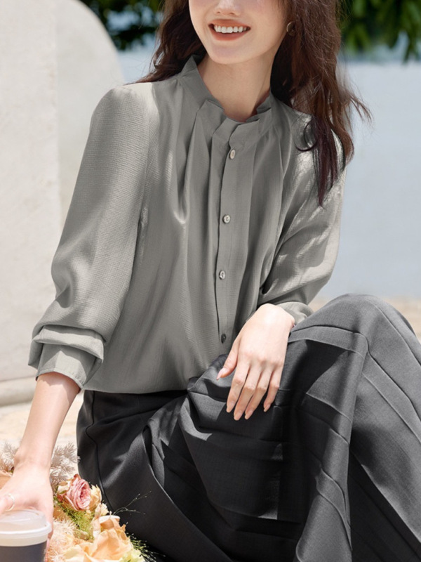 2025年莱赛尔法式优雅别致绝美木耳边衬衫女秋季新款通勤小衫上衣|undefined