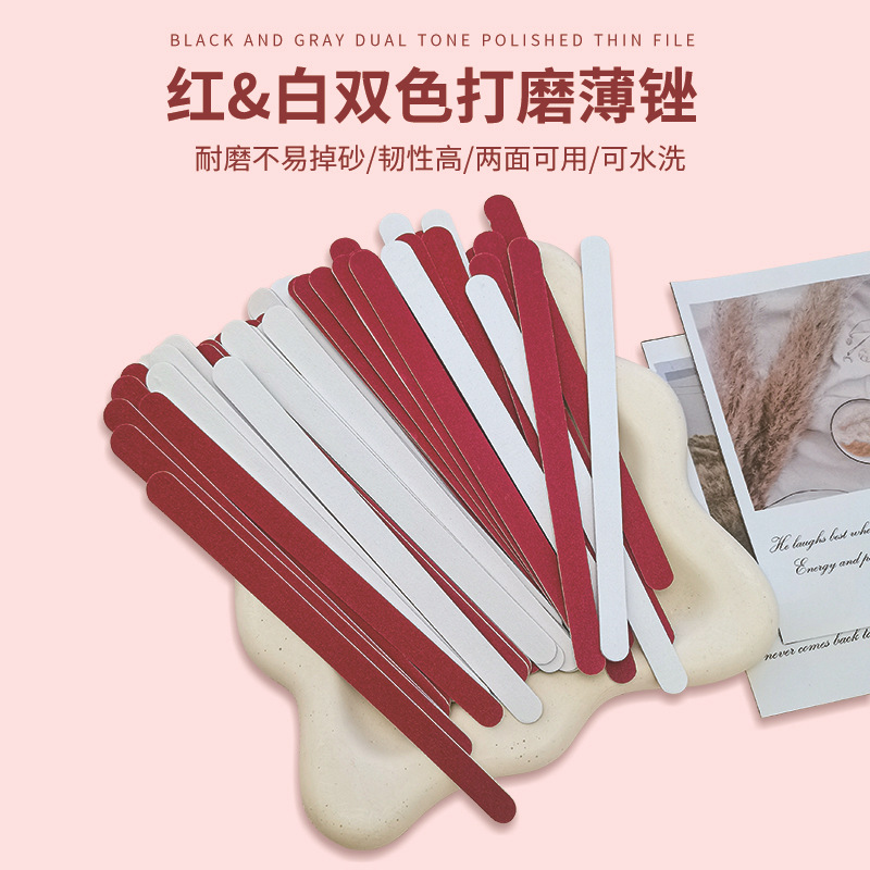 17cm Red and White Dual-Color Double-Headed Thin Wood Leather Sanding Strip for Shaping, Nail Removal, and Manicure Tools