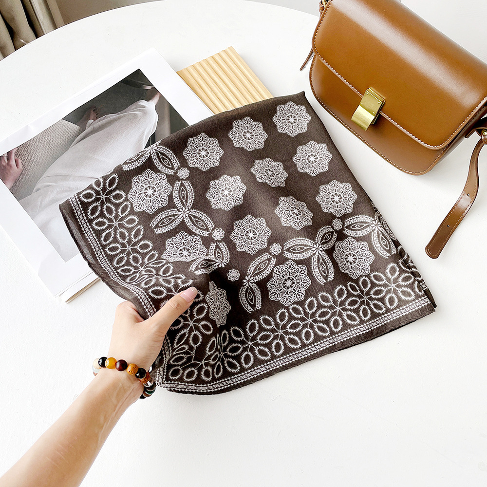 Nueva bufanda de seda de anacardo con patrón de espiga, bufanda cuadrada de color a juego, bufanda cuadrada pequeña retro literaria, bufanda decorativa, bufanda transpirable