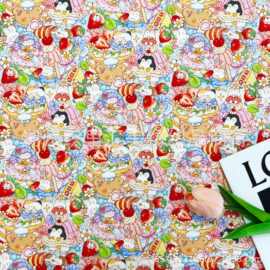 全棉40支印花面料批发卡通汤丸酱手工花布防蚊裤童装女装家居府绸