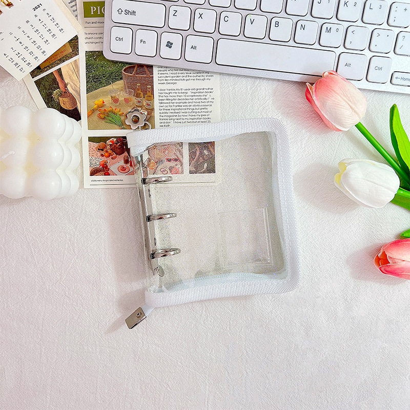 Mini cremallera de color concha de libro de hojas sueltas 3 agujeros de metal clip de hojas sueltas PVC mano libro chica cuaderno al por mayor