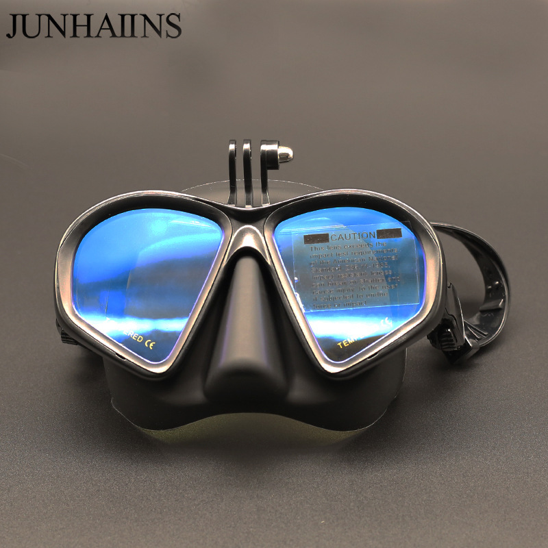JUNHAIINS manufacturers low volume free diving mask tempered glass snorkeling mask with bracket diving goggles