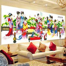 十字绣客厅大幅2022刺绣美女十二金钗琴棋书画荷花版精准印花代发