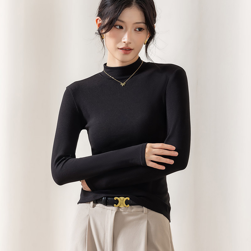 半高领打底内搭衫高级感春秋冬季女士莫代尔长袖打底衫不起球上衣|undefined