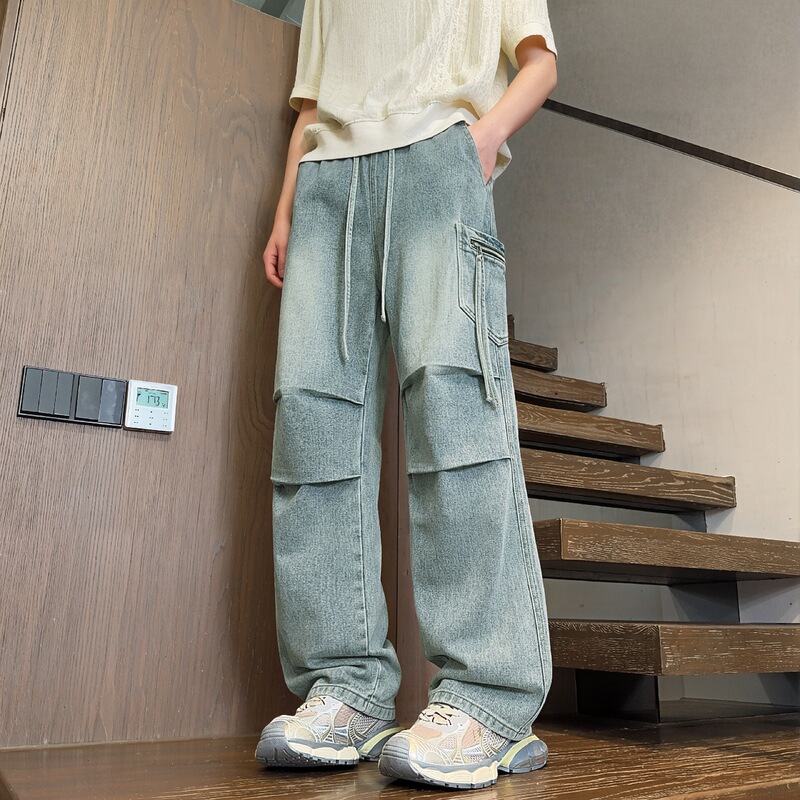 Unique Design Workwear Jeans for Men, 2026 Summer American Style Trendy Loose Wide-Leg Straight Pants for Teenagers Unique Design Workwear Jeans for Men, 2026 Summer American Style Trendy Loose Wide-Leg Straight Pants for Teenagers