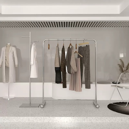 网红服装店挂衣架不锈钢展示架直播间落地衣架女装陈列货架中岛架