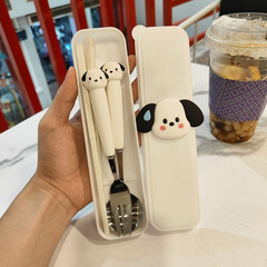 かわいいアニメステンレススプーンフォーク箸食器三点セット学生屋外携帯食器卸売りセット