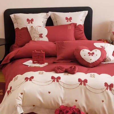 High-end wedding 100S Cotton Four piece suit Quilt cover sheet marry Dowry gules The bed Supplies
