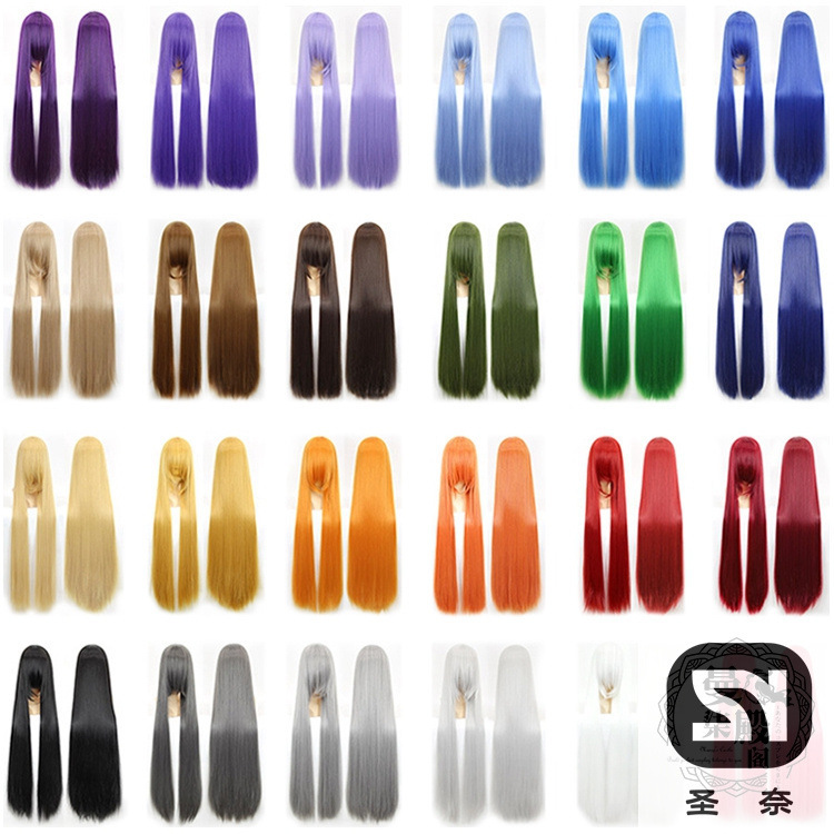 Ancient COS wig universal long straight 100cm wine red yellow dark purple light blue green black white gray brown linen thick 500g